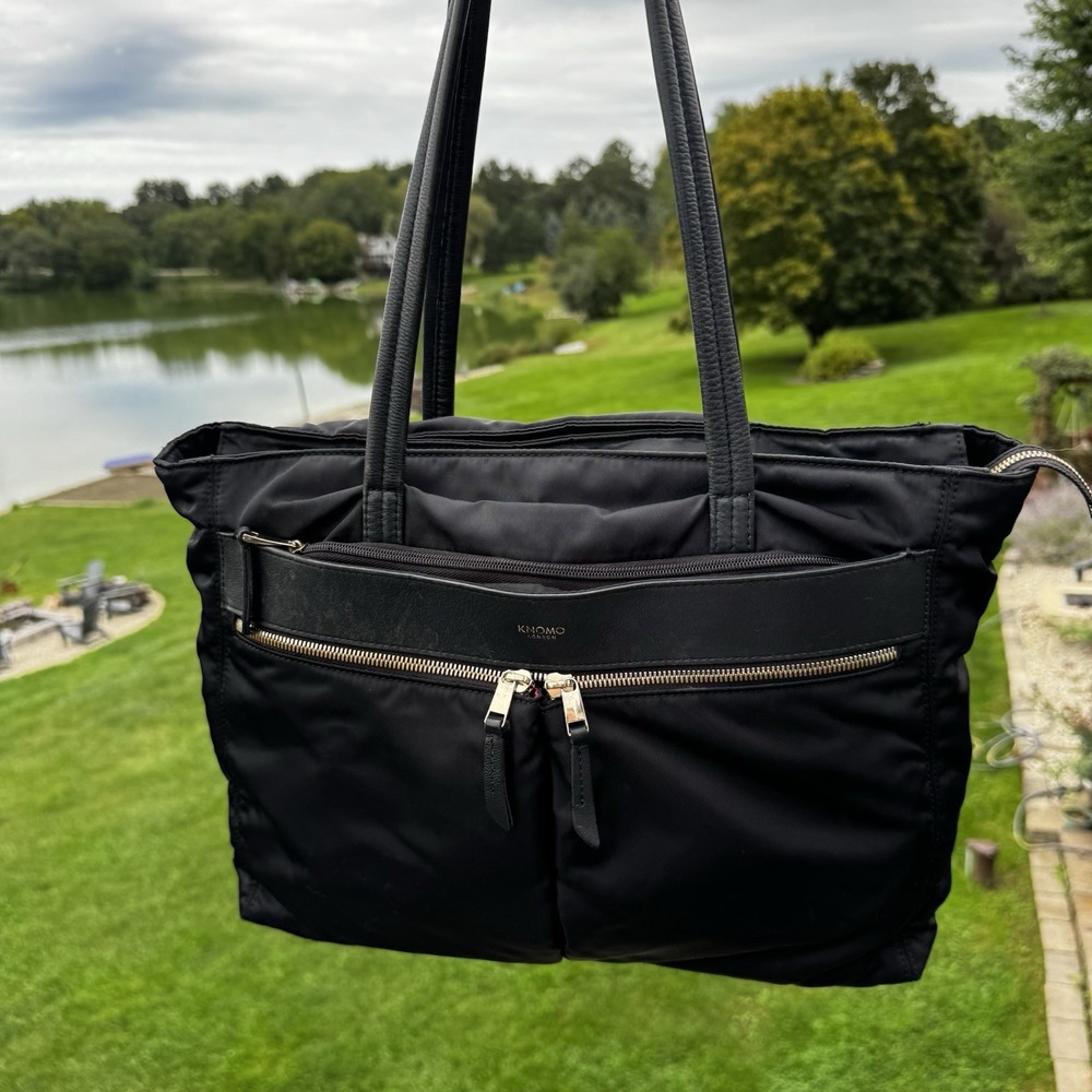 KNOMO London Curzon Black Nylon Shoulder Tote Laptop Fashion Travel Work Bag